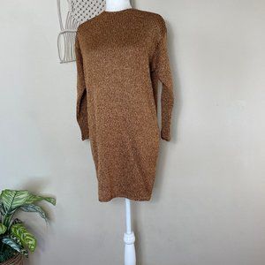 vintage designer pumpkin spice metallic knit pullover mini sweater dress S